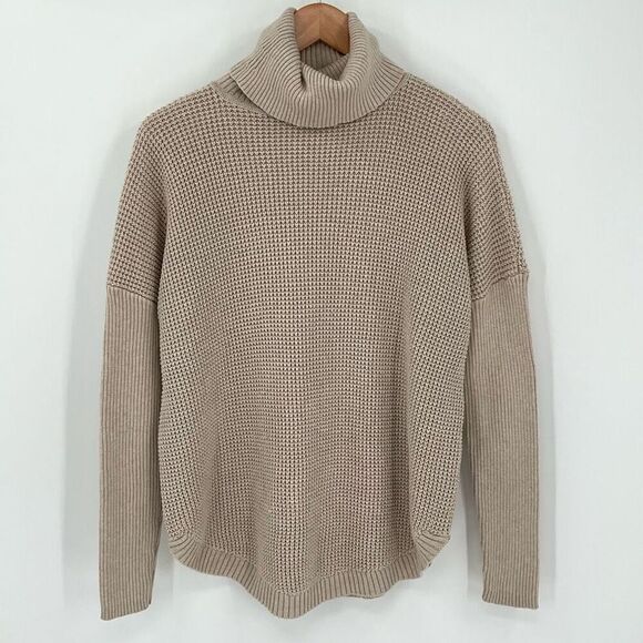 Michael Michael Kors Waffle Knit Long Sleeve Turtleneck Sweater Tan Women Small - Picture 1 of 6